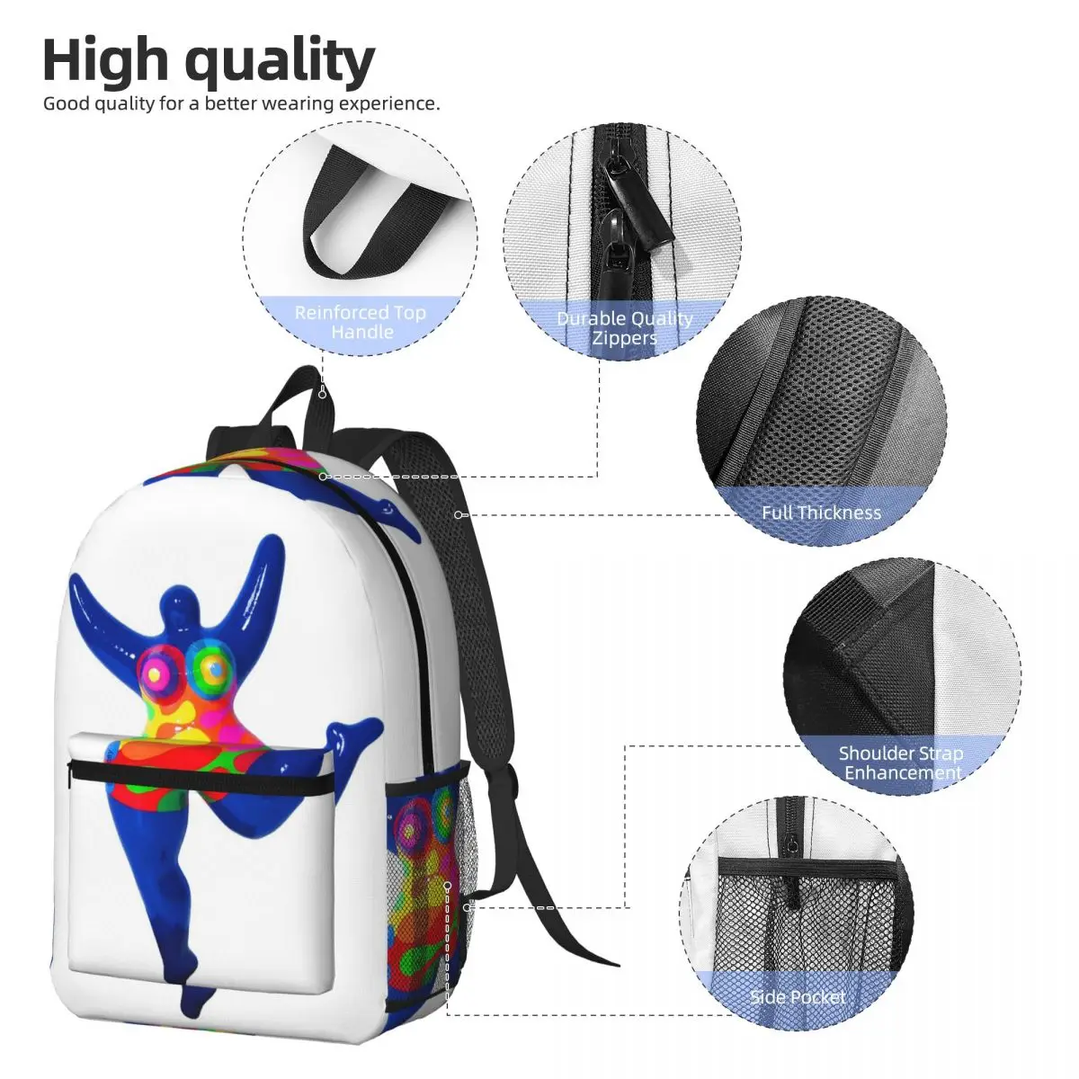 Blue Nana Biriney Tribute To Niki De Saint Phalle Backpack Daypack Large Capacity BookBag School Bag Shoulder Bags for Men Women