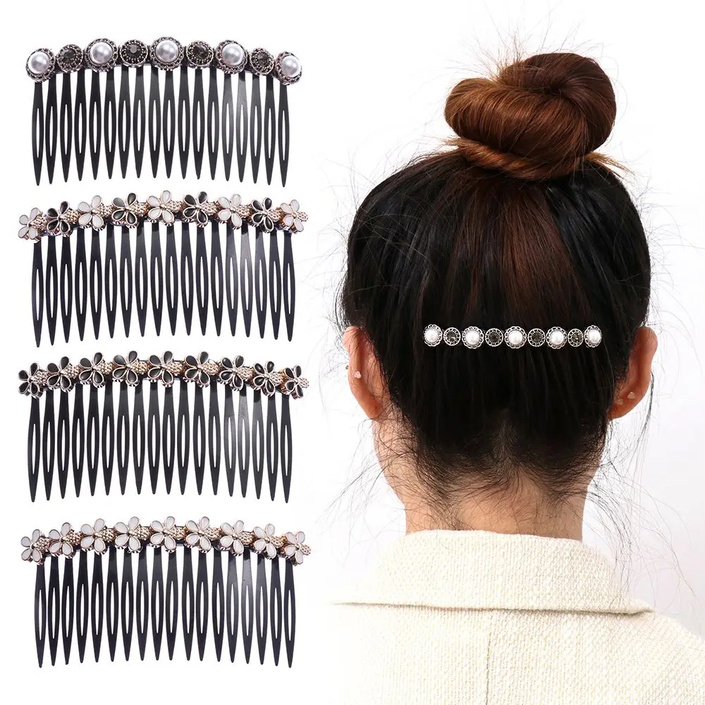 20 Teeth Inserted Hair Comb Bangs Hairpins Pearl Flower Rhinestone Buttons Hair Clip Headwear Hairband Women Hair Accessories