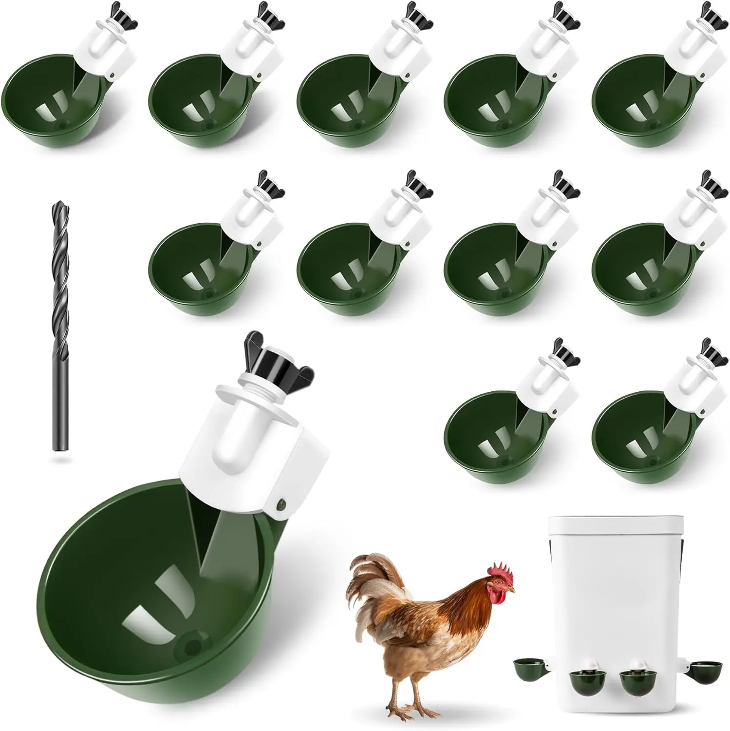 

Chicken Water Cups 12 Pack, Automatic Filling Waterer Feeder Bowl, Gravity Poultry Watering System, Chicken Water Dispenser