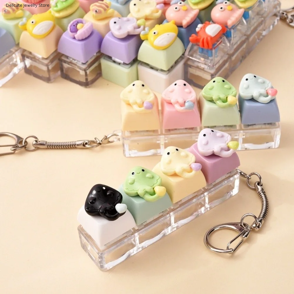 Cartoon 4-Key Marine Animals Keychain Ocean-themed Squeezable Dolphin Keychain Finger Button Funny Fidget Keychain Bag Pendant