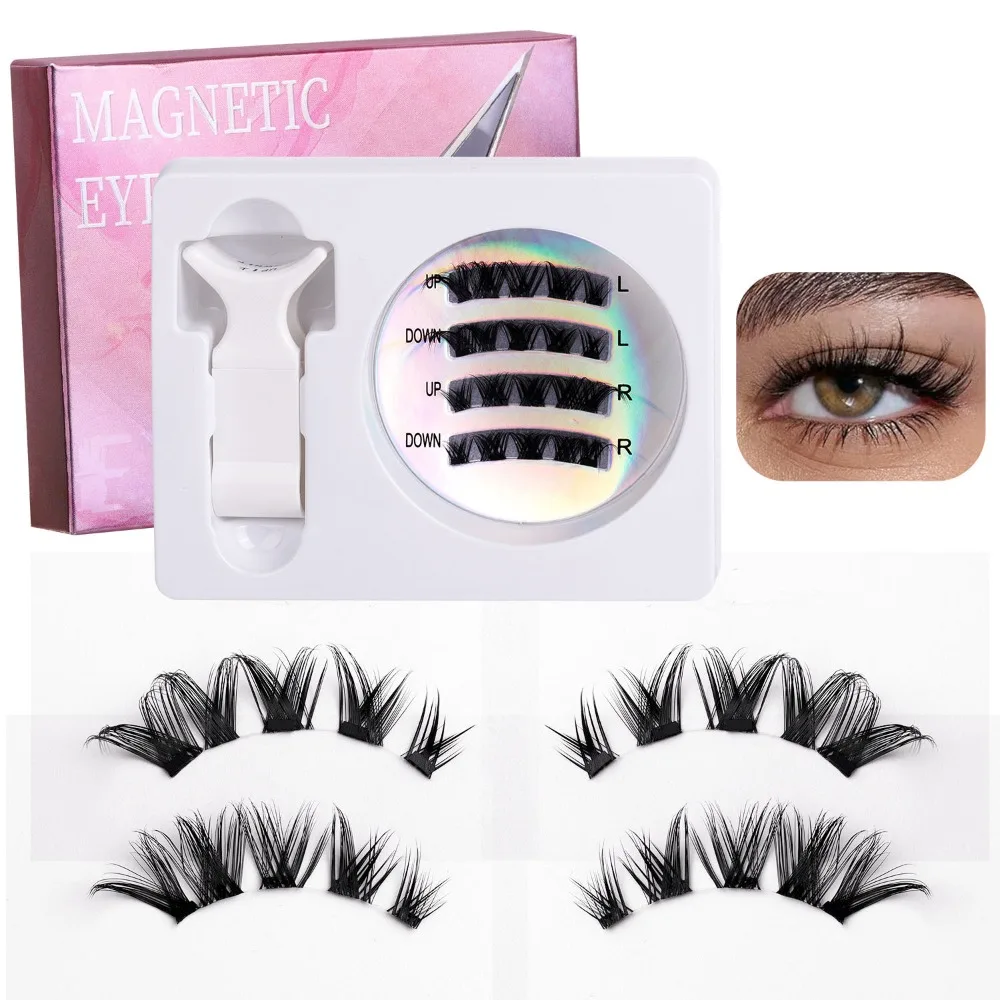DIY Magnetic Suction False Eyelashes L Curl Long Lasting Glue Free False Eyelashes Reusable Makeup Faux Mink Lashes Makeup Tools