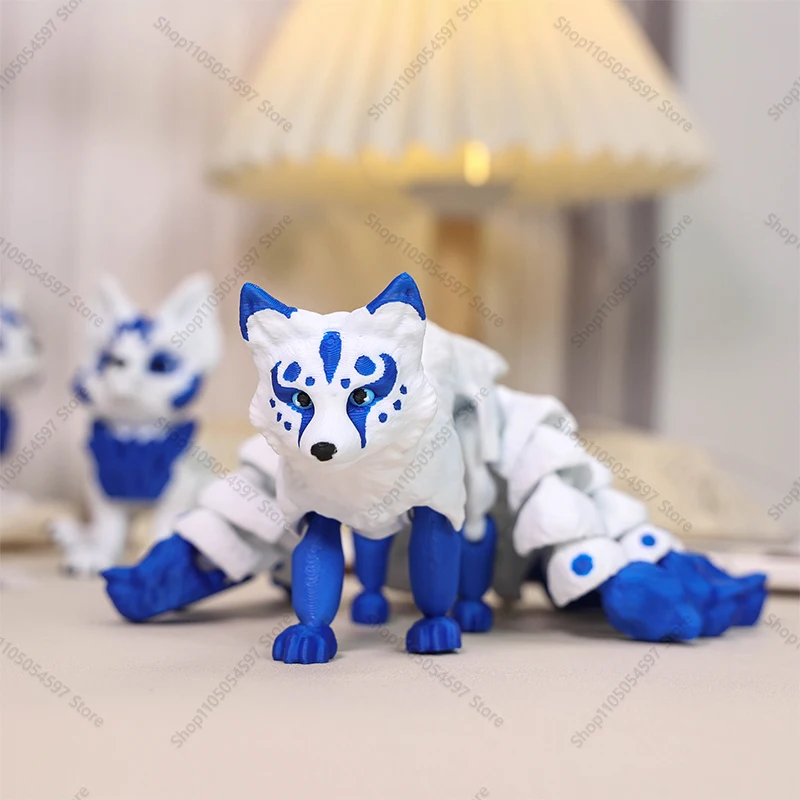 โมเดลสัตว์จิ้งจอกพิมพ์ 3 มิติ ของเล่นจิ้งจอกห้าหางน่ารัก จิ้งจอกเก้าหาง ข้อต่อขยับได้ ของเล่นตกแต่ง ของขวัญ