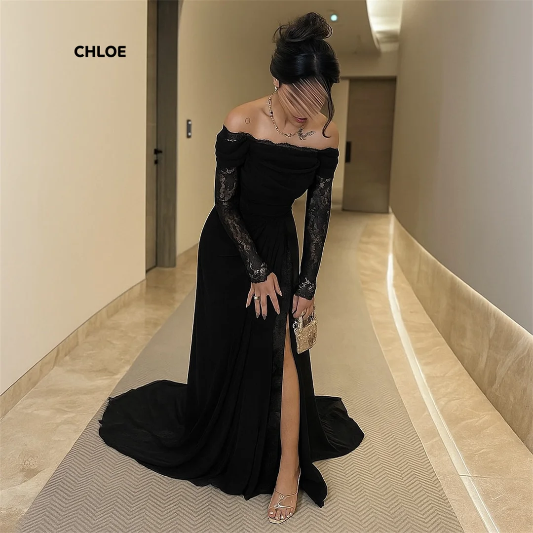 

Custom Made Prom Dresses 2025 Luxury Women Evening Dress Woman Line A Off-shoulder Long Sleeves Wedding Party Dress Ball Gowns