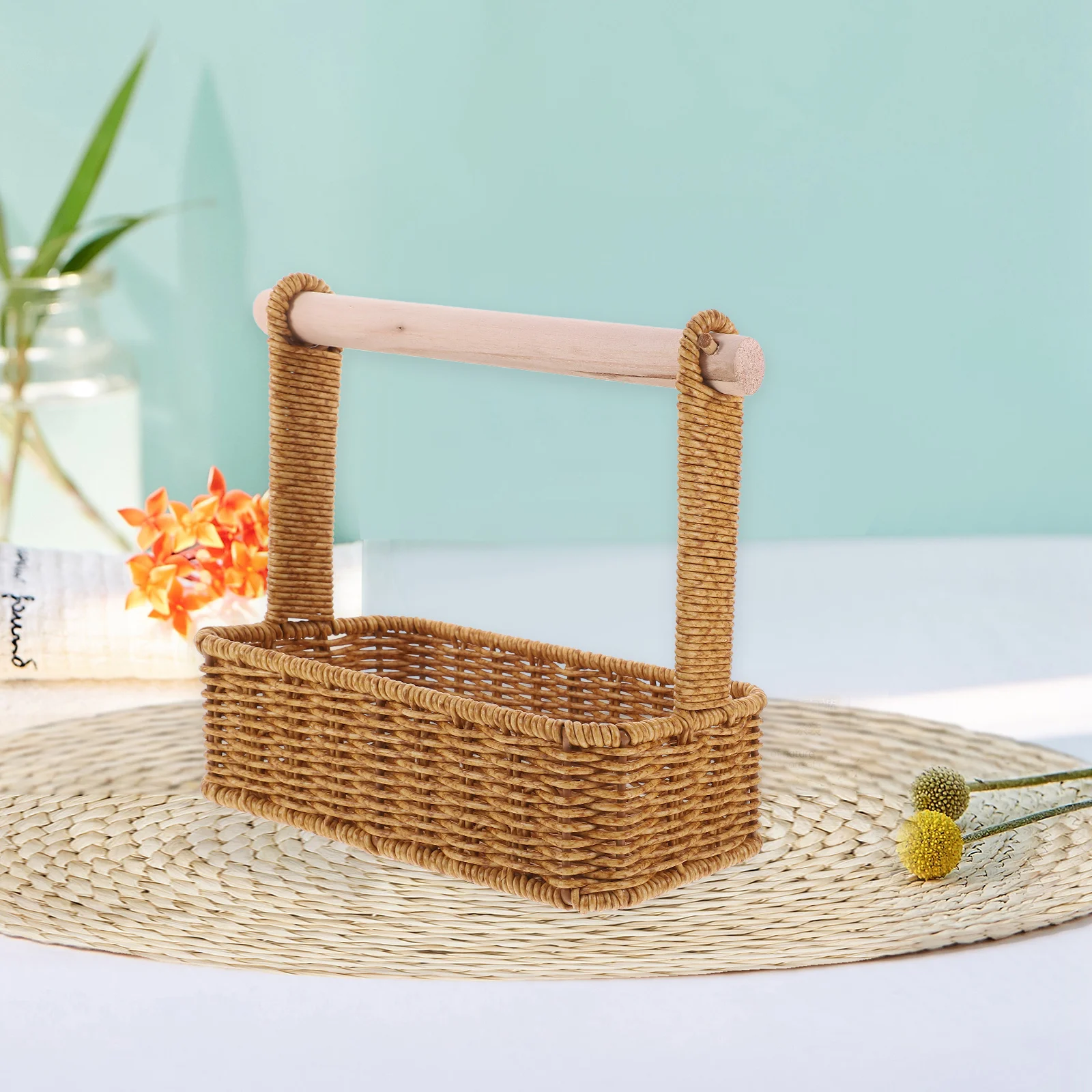 

Imitation Rattan Fruit Basket Small Woven Storage Baskets Desk Decorative Bread Organizer Household Sundries Container