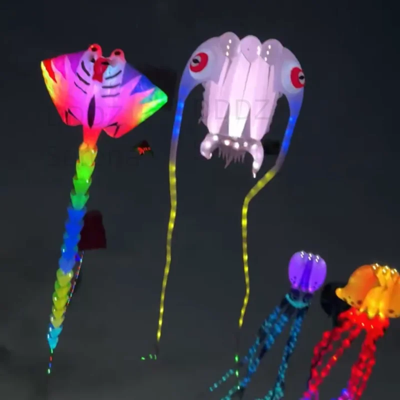 超高輝度 LED ライトビッグトライアングルデルタソフトインフレータブル凧夜飛行タコ三葉虫レイストリングライン用
