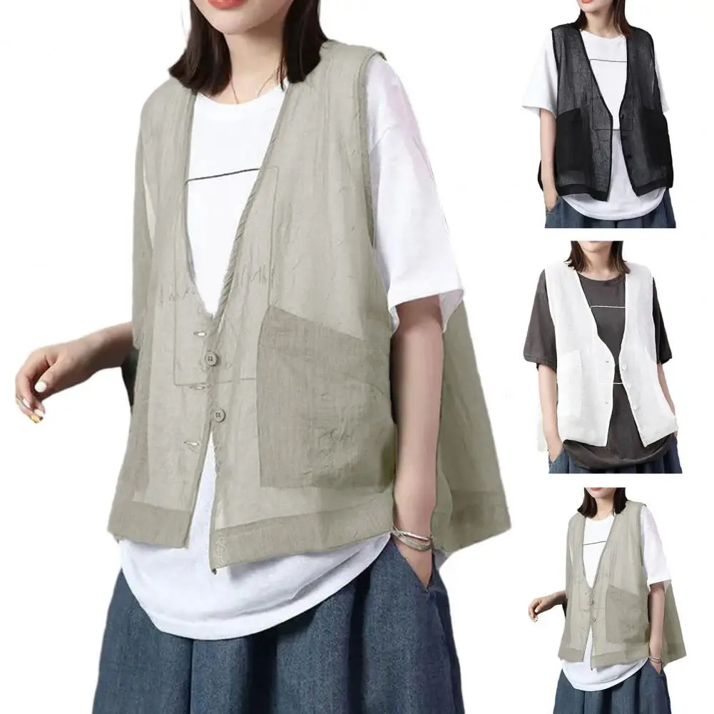 Women's Vest Casual Cardigan Spring and Autumn Thin Section Outer Top All-match Sleeveless Vest