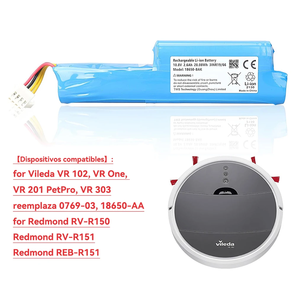 for Vileda VR 102, VR One, VR 201 PetPro,VR 303, for Redmond RV-R150/RV-R151/REB-R151 vacuum cleaner 4000mAh replacement battery