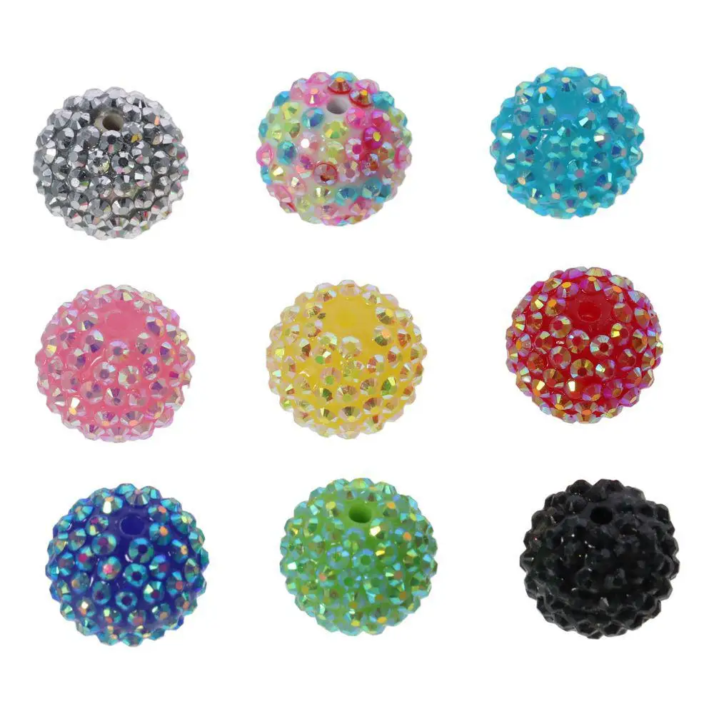 Resin and rhinestones Chunky Bubblegum Beads Multicolor Round Disco Ball Beads Ball Beads Crystal Resin Handmade Crafts Lovers