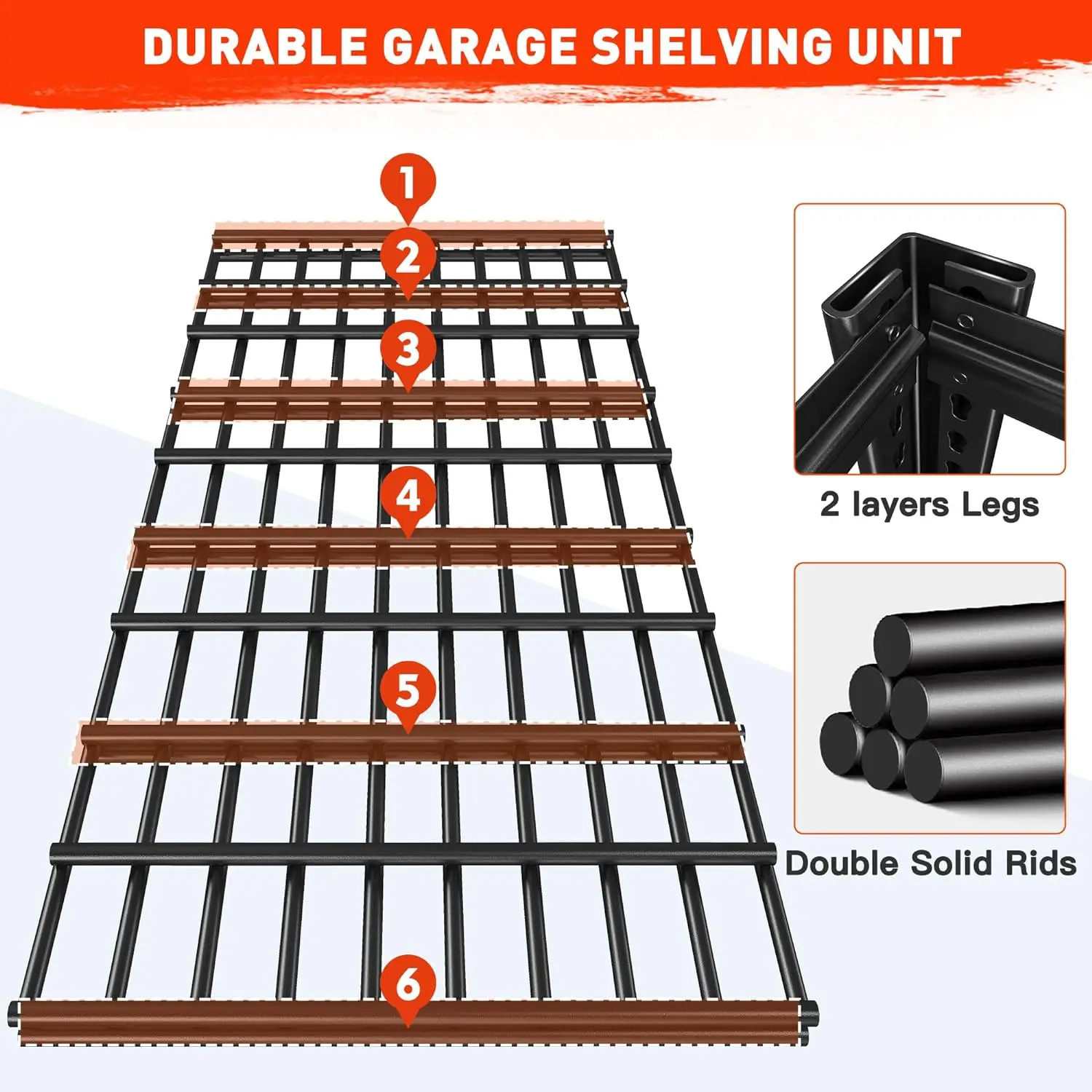 Garageopslagplanken Voor De Kelder Met 5 Verstelbare Metalen Rekken Voor Zwaar Gebruik, Keukenopbergrek Met 2000 Pond