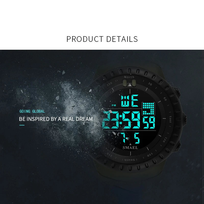 Fashion Smael Top Brand Men\'s Led Digital Sports Watches Waterproof Modern Clock Male Date Led Chronograph Electronic Wristwatch