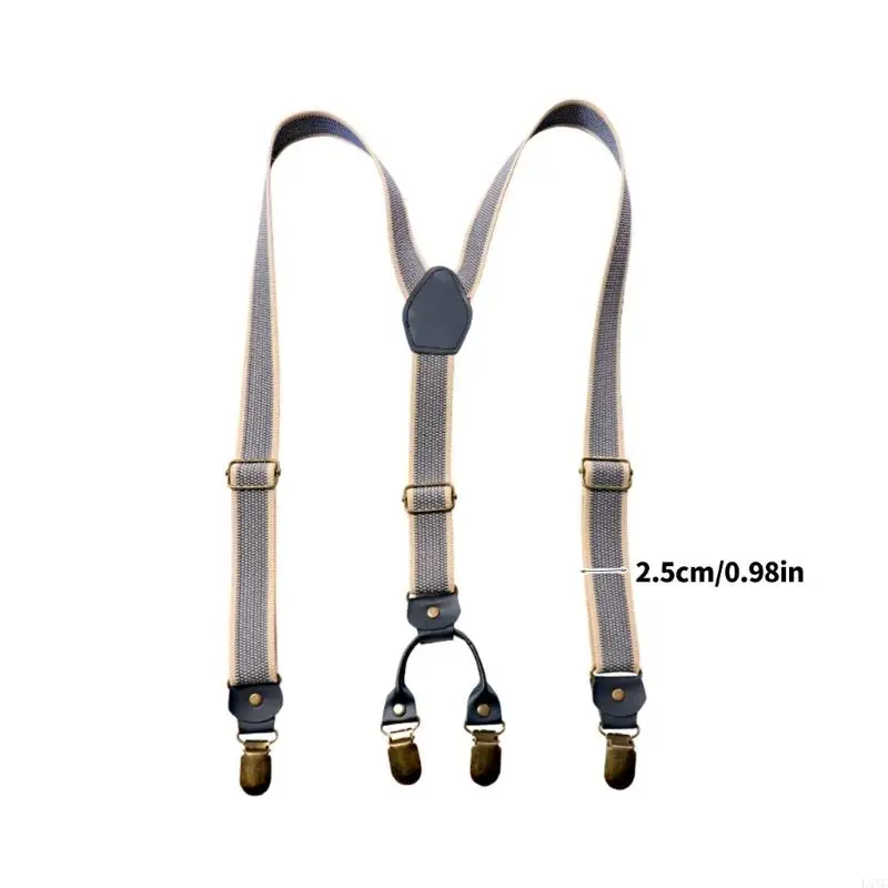 L5YC Suspender 2.5cm yang dapat disesuaikan dengan klip antislip Vintage y Bentuk desain karet peregangan untuk wanita pria