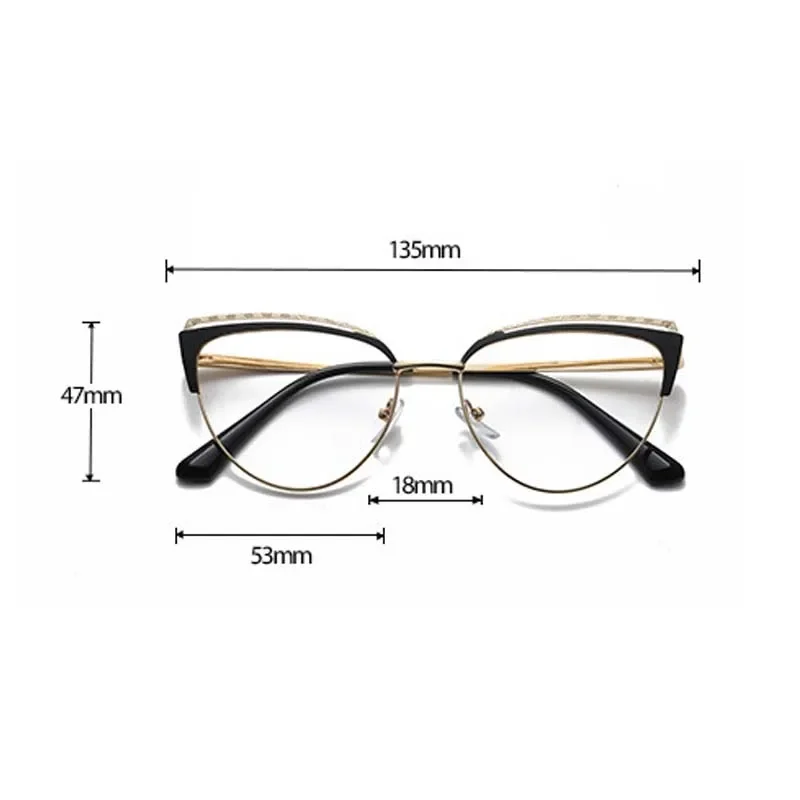 Fashion New Cat Eye Anti Blue Light Glasses Women's Metal Hollow Anti Radiation Glasses Men's Computer and Mobile Phone Goggles