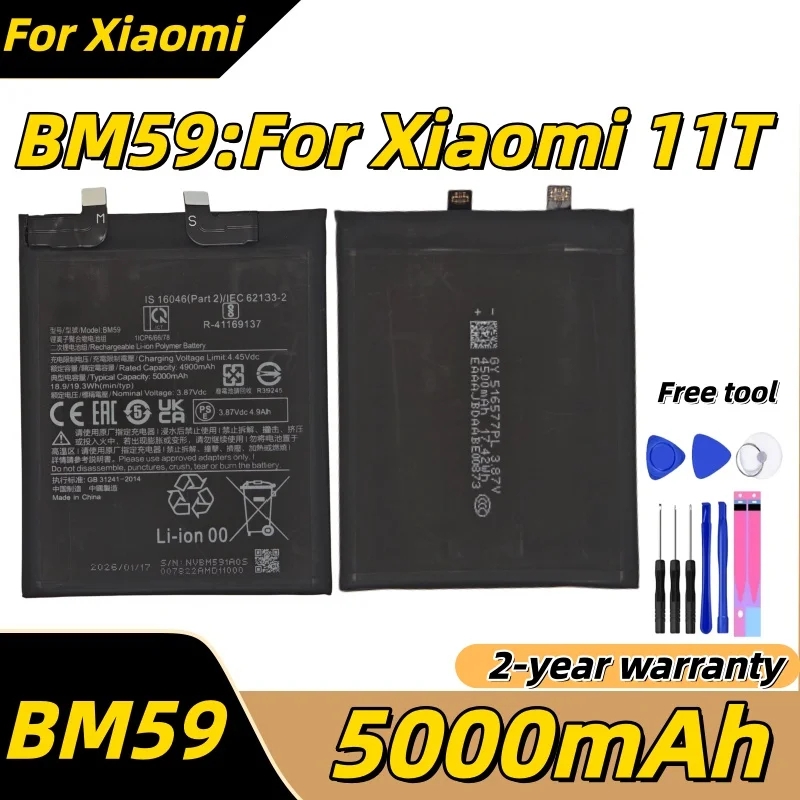 

2026 Years BM59 Original Battery For Xiaomi Mi 11T 5000mAh High Quality Phone Replacement Batteries In Stock Fast Shipping+Tools