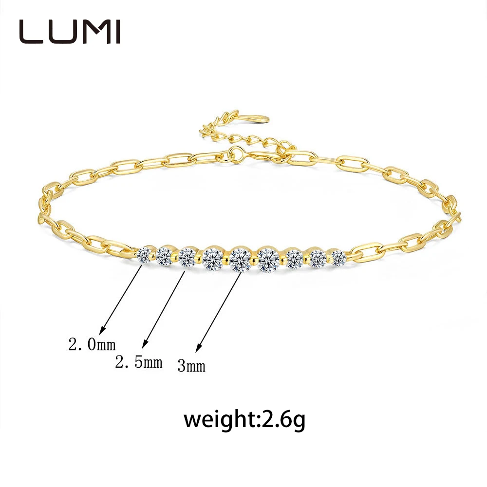 

LUMI 9 шт. D-цвет VVS1 муассанит S925 серебряный браслет регулируемая цепочка для вечеринки, юбилея, подарка на день рождения