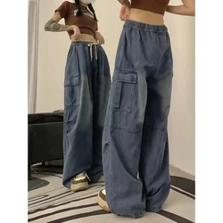 Fee Grunge Alt Kleidung Vintage Korean Street Y2K Baggy Cargo-Jeans Hohe Taille Gerade Breite Bein Hosen Denim Hosen