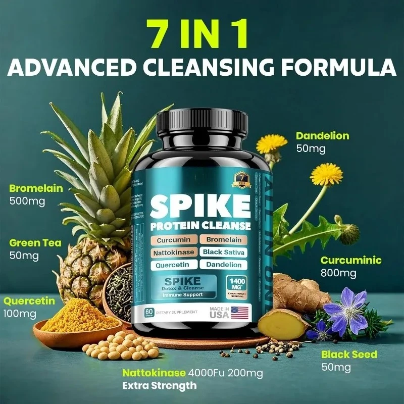 Spike complex -4000FU nattokinase and 500mg bromelain | curcumin 800mg+quercetin antioxidant mixture -60 capsules