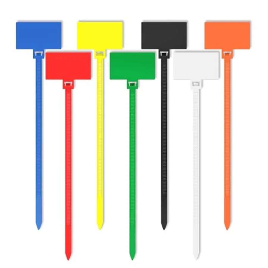 Cable Zip Tie with Tag, Wire Zip Ties with Label, 200 Pcs 4 inch Plastic Nylon Cable Ties, Multi Color Self-Locking Write on Ti