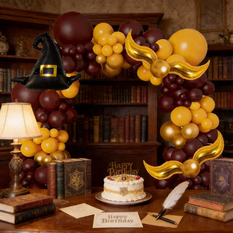 105-teiliges Ballongirlanden-Set im Magic Academy-Stil, Kaffee-Gold Zaubererhut-Ballonkette, Geburtstagsparty-Dekorationsballons – Detail 7