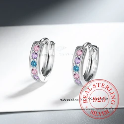 925 Sterling Silver Simple Crystal Colourful Zircon Hoop Earrings for Women S925 Wedding Party Jewelry Gift Aretes De Mujer