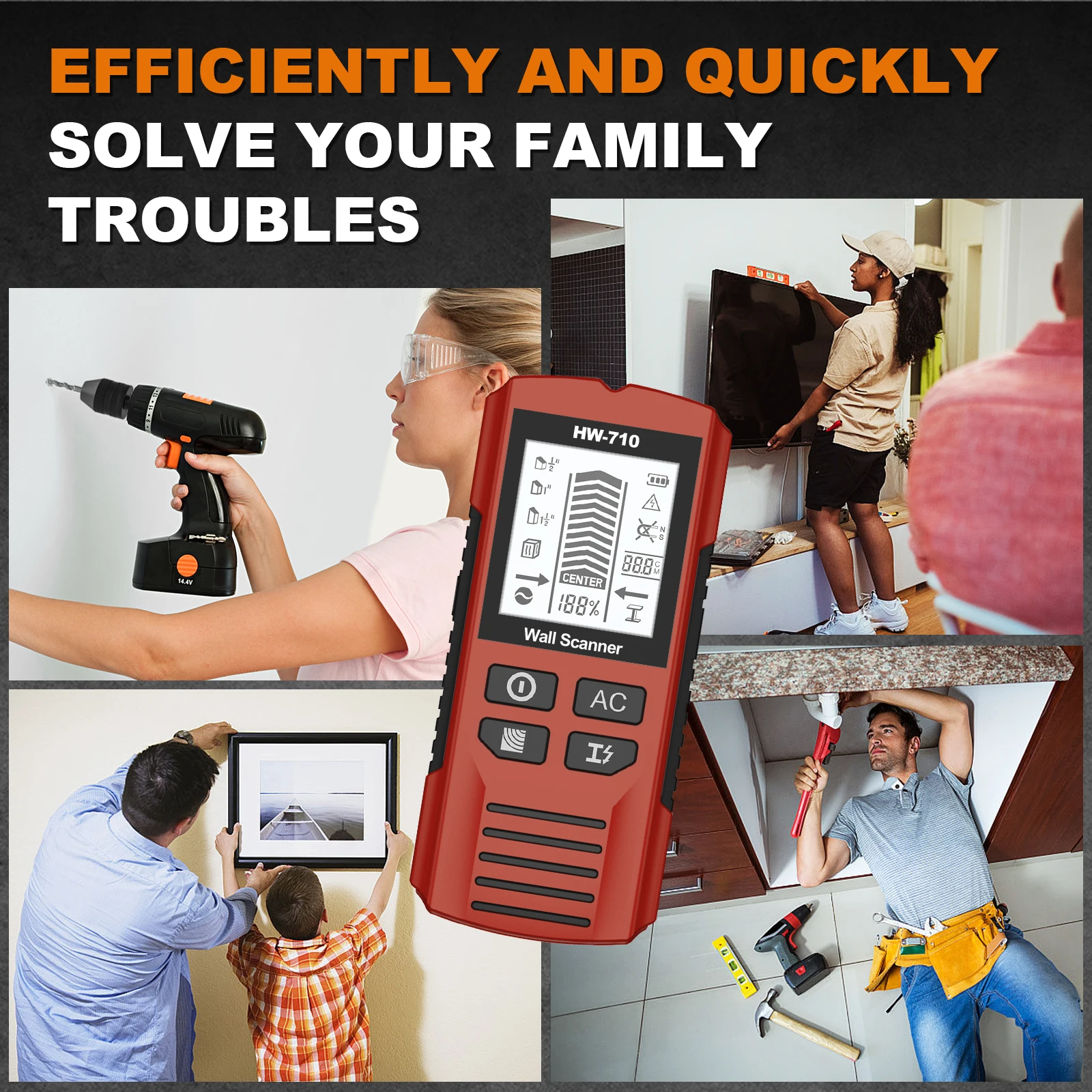 Yieryi New Stud Finder Wall Scanner Wood Studs Metal Detecion AC Voltage Live Wire Cable Metal Depth Measurement Wall Detector