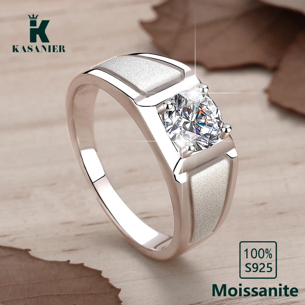 KASANIER 1ct VVS1 D Moissanite Engagement Frosted Rings For Men Top Quality Solid 925 Sterling Silver Lovers Wedding Jewelry