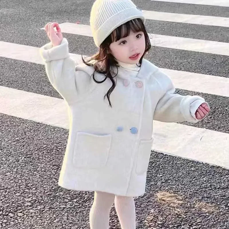 Girl\'s Coat Rabbit Ear Contrasting Color Cotton Padded Thick Jacket Cute Sweet Cardigan Outfit Winter New Children Clothing