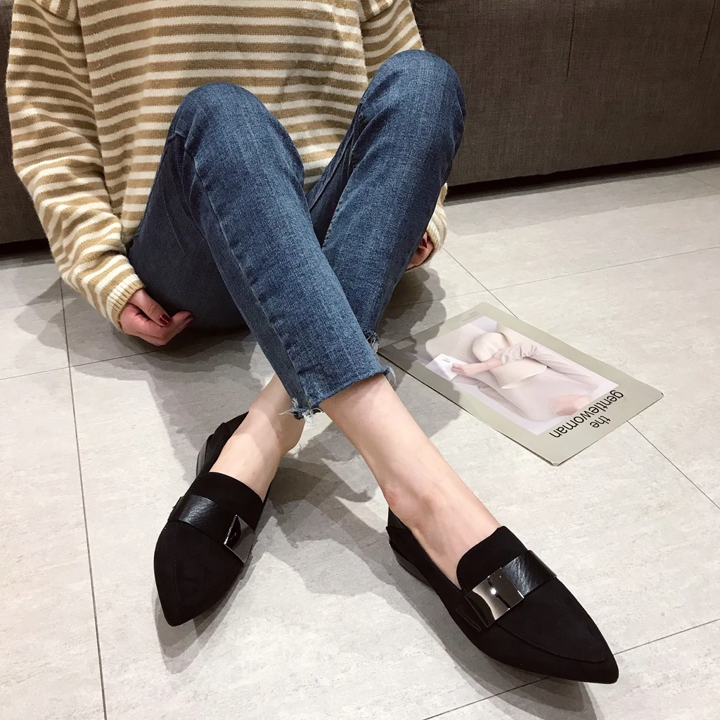 Shoes for Women 2022 New Spring Versatile Fashion Pointed Slip on Loafers Large Size 41 42 43 Flat Sole Nude Work Shoes Flats