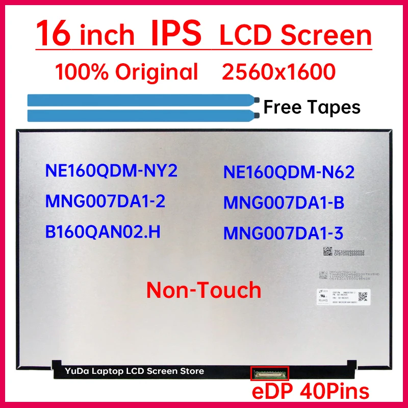 

16" LCD Screen NE160QDM-N62 NE160QDM-NY2 For Lenovo ideapad 5 Pro-16ACH6 5 Pro-16IHU6 Display Matrix Panel 2560x1600 Non-Touch