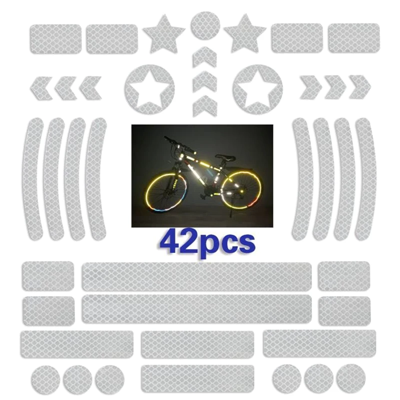 42PCS Bicycle Body Reflective Sticker Night Safety Logo Grid Stripe Warning Strip MTB Scooter  Helmet Body Reflective Sticker