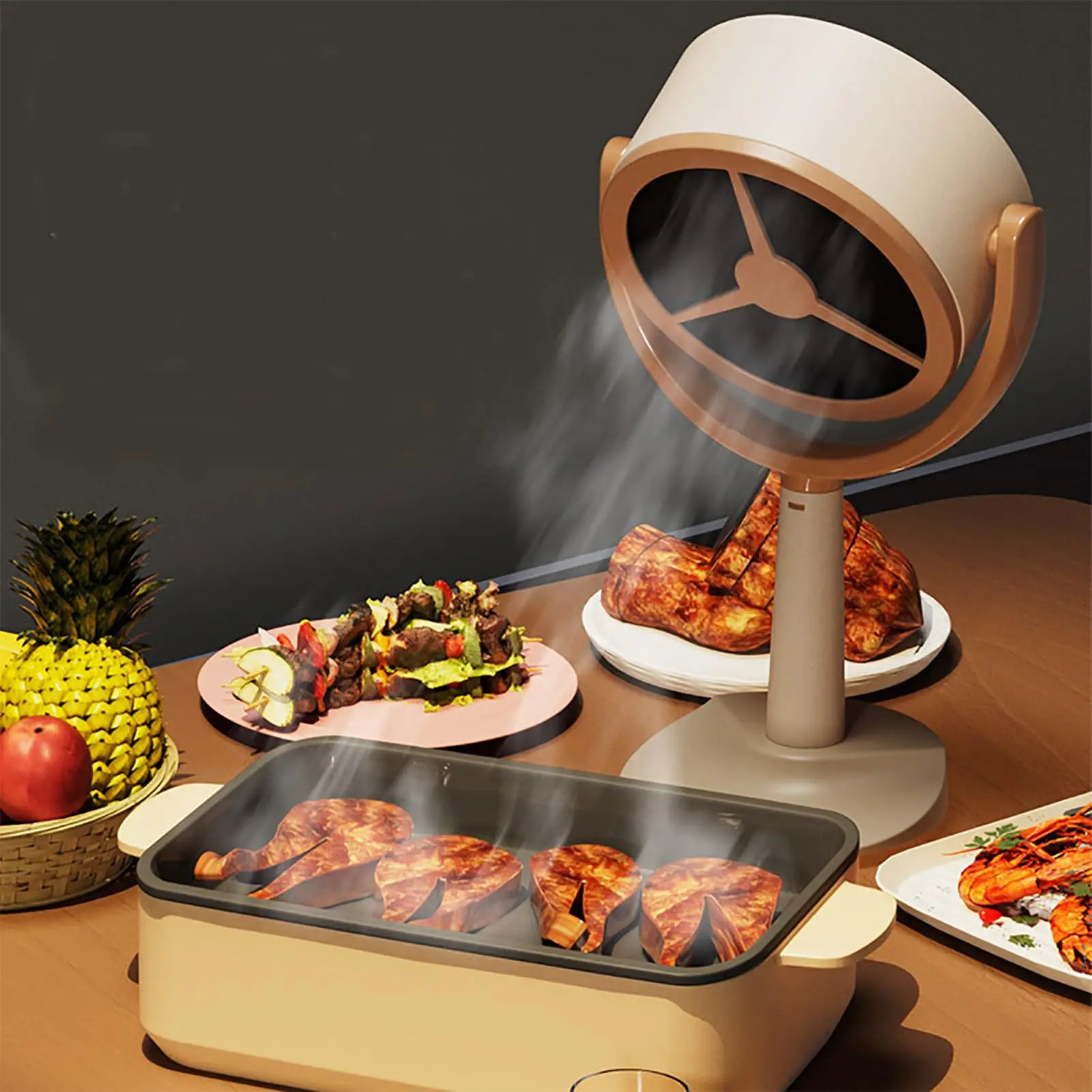 USB Portable Desktop Smoke Absorber for BBQ Hot Pot Indoor Grilling 125° Adjustable Angle with 2 Filters