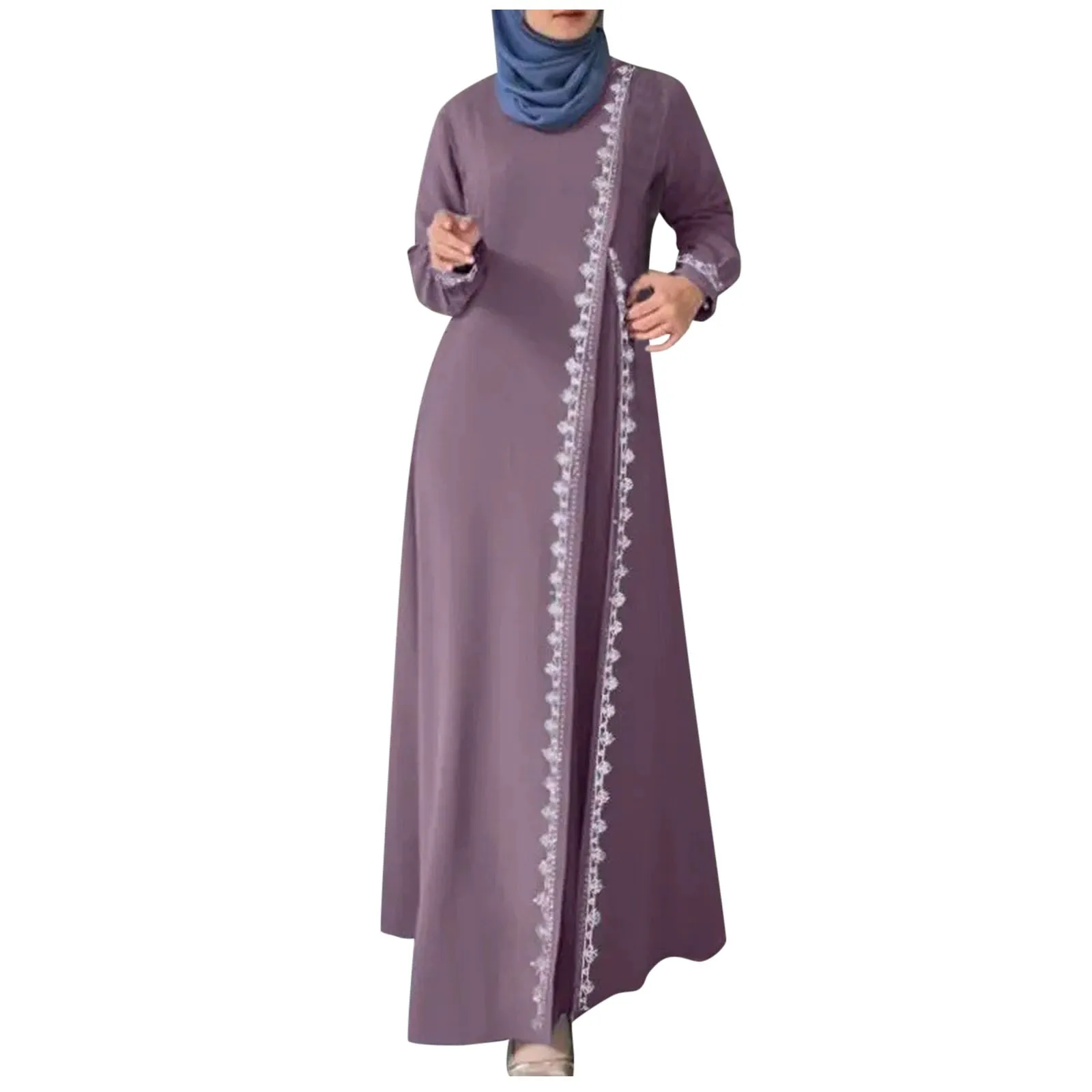 

2024 Fashion Long Sleeve Lace Crochet Maxi Sundress Muslim Fashion Dress Abaya Dubai Vestidos Robe Femme Islamic Clothing