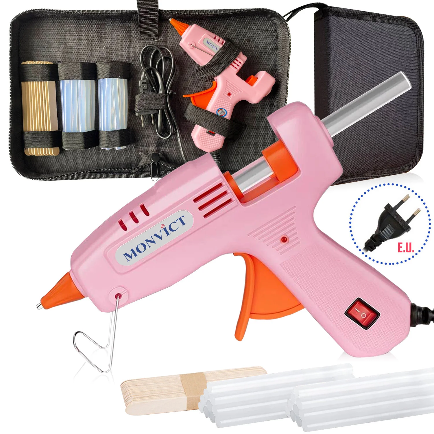 

30 Watts EU Plug Mini Hot Glue Gun Kit with Carrying Case,20 Pcs Premium Glue Sticks, 10 Pcs Wood Craft sticks, Fast Preheating