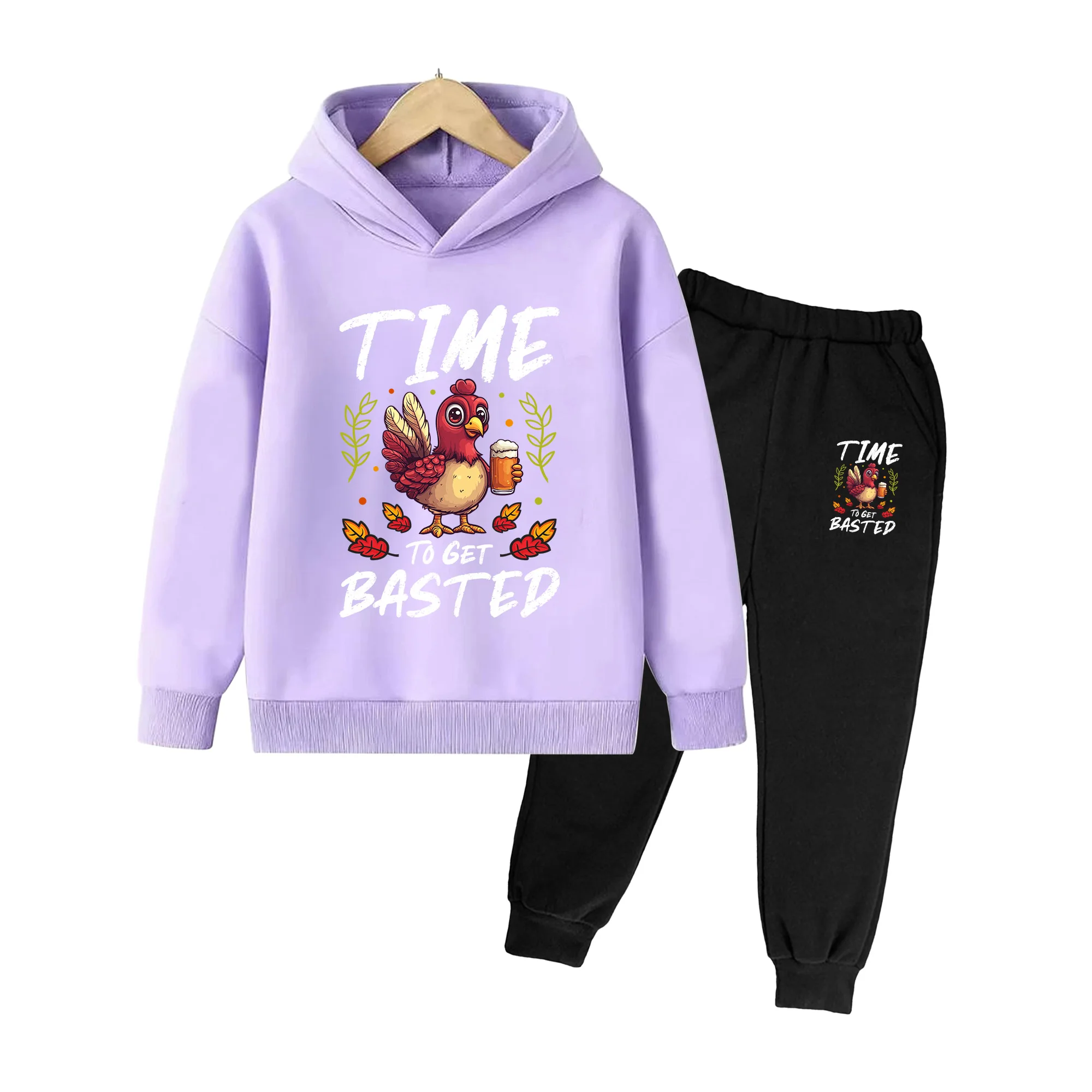 Kids Thanksgiving Turkey Print Hoodie and Sweatpants Set, Long Sleeve Casual Outfit for Boys Girls Fall Holiday Wear