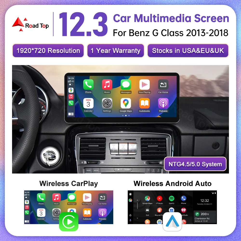 Image of Ultradünner Touchscreen für Mercedes Benz G-Klasse W463 2013-2018 GLC C-Klasse W205 2016-2018 Kabelloses CarPlay Android Auto Multimedia-Display