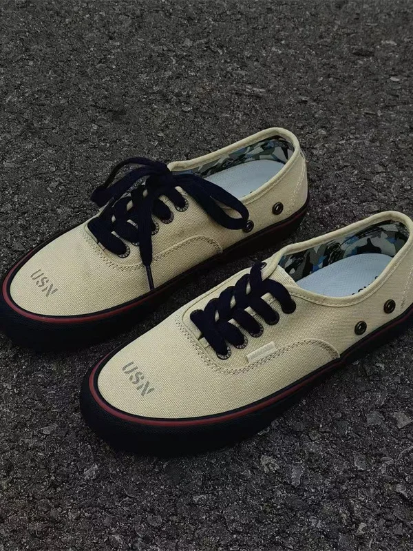 Nigel Cabourn High End Limited Edition Unisex Low Top Retro Canvas Shoes with Coarse Linen Casual Comfortable Breathable