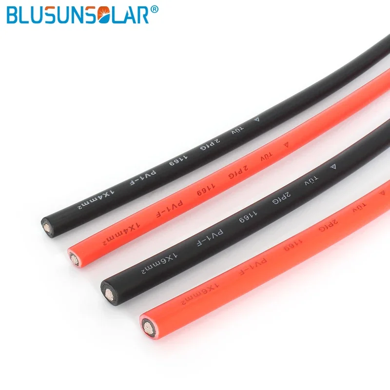 Red+Black Solar Cable Photovoltaic Wire 1500V 12/10 AWG 4mm2 6mm2 Cable Tinned Copper XLPE Jacket for PV Panels Certifiction