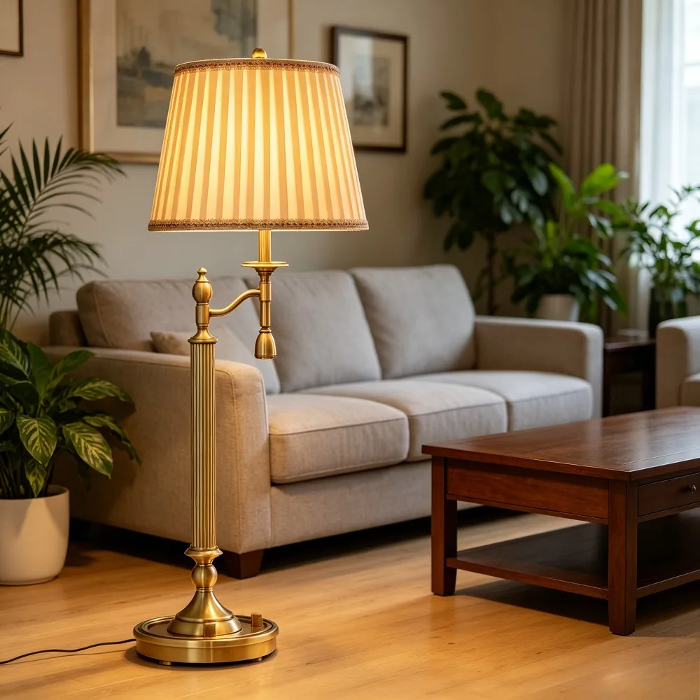 European Luxury All Copper LED Dimmable Table Lamp White Fabric Lampshade Living Room Bedroom Study Office Atmosphere Desk Light