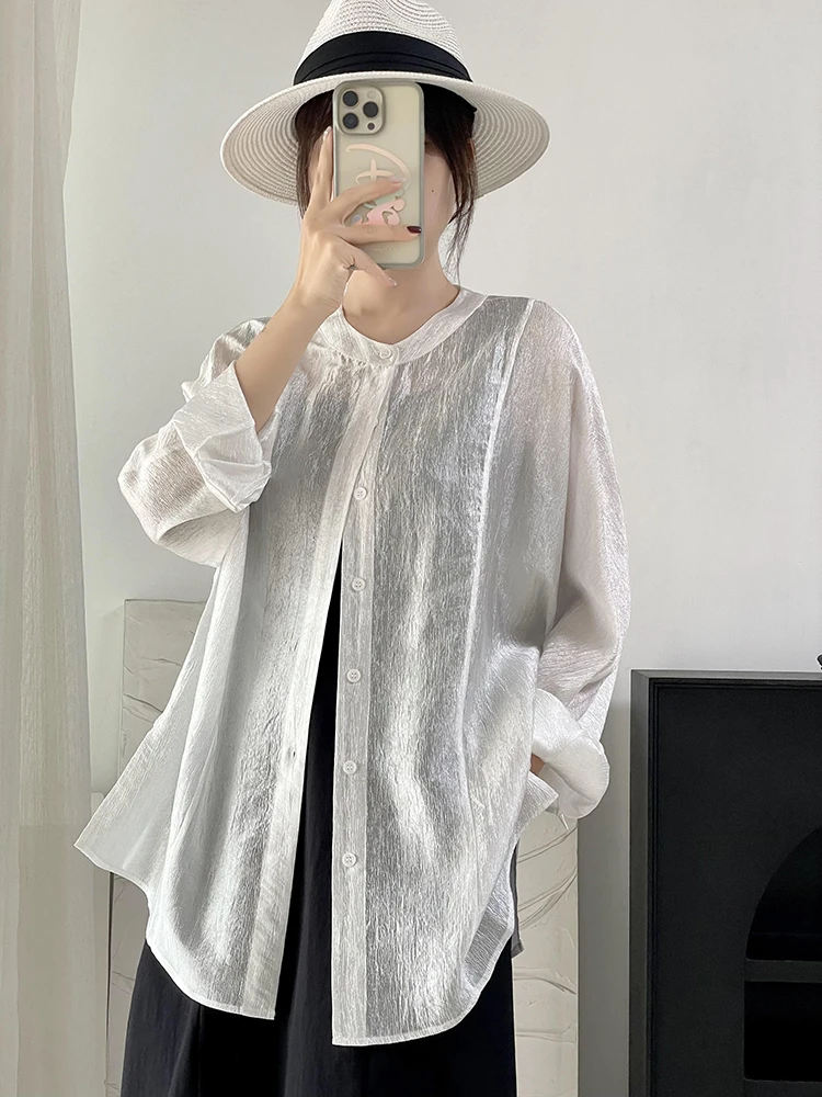 

Элегантный белый кардиган из текстурированного ацетата, свободного кроя, средней длины, для защиты от солнца, летний, женский, в минималистичном стиле