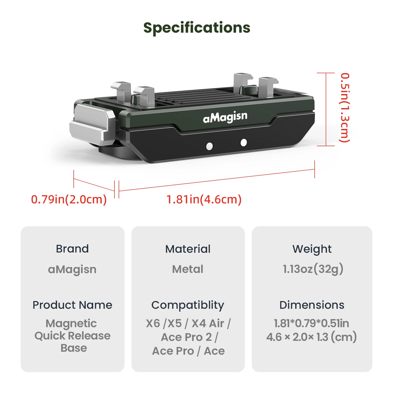 Uchwyt szybkiego montażu aMagisn do Insta360 X6 X5 / X4 Air / Ace Pro 2, metalowa podstawa magnetyczna z akcesoriami do kamery z gwintem 1/4″ i 2-zębny uchwyt. — zdjęcie produktu 6