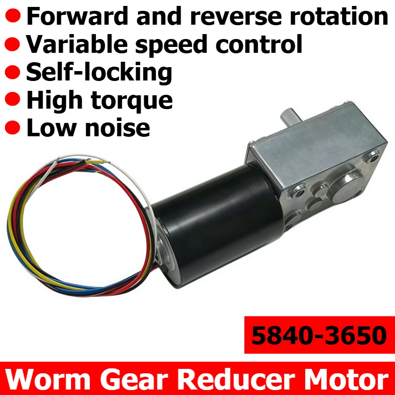 5840-3650 Brushless DC Speed Regulating Motor for Torque and Low Speed - 12V 24-Stage Worm Gear Self-Locking