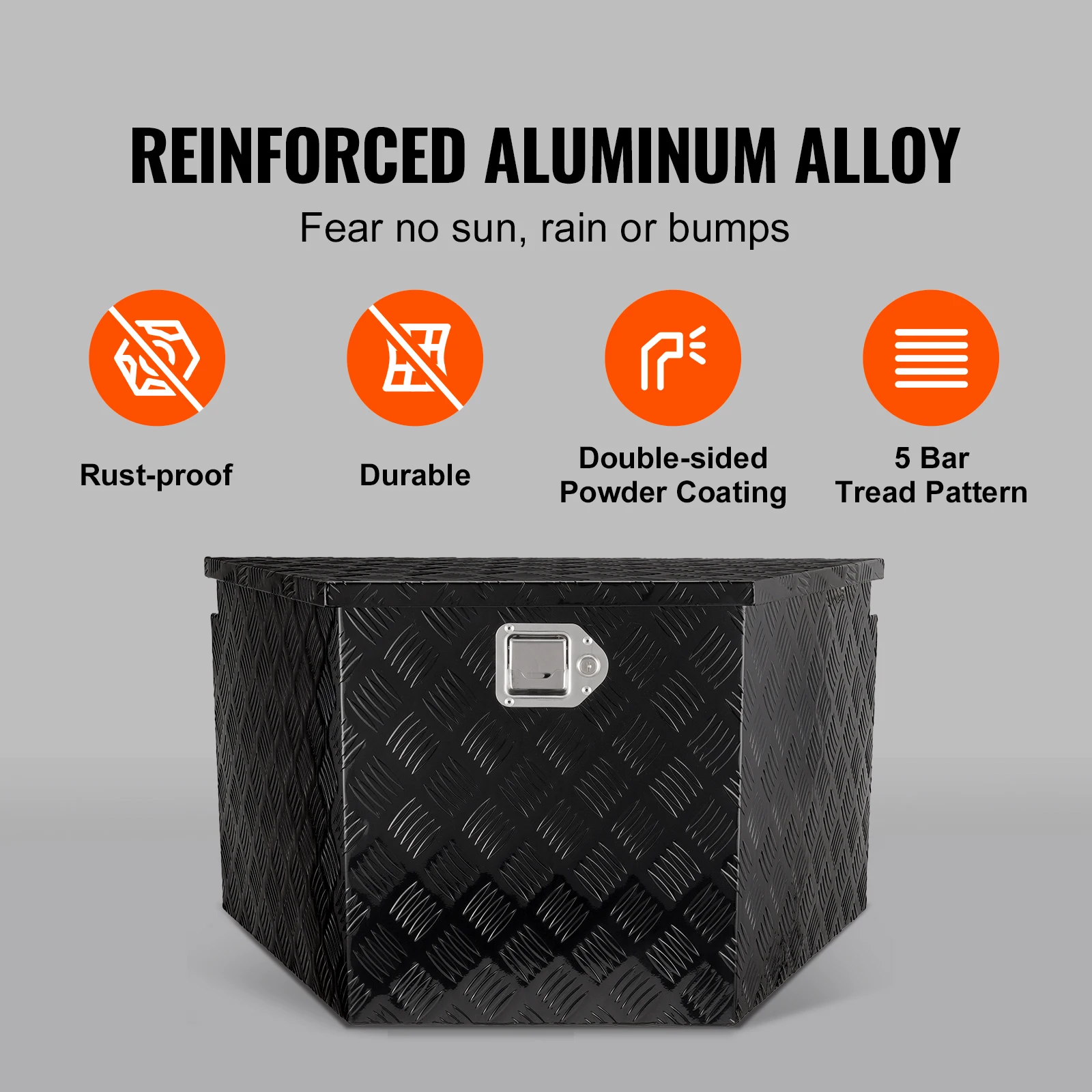 SucceBuy Trailer Tongue Box, Aluminum Alloy Diamond Plate Tongue Box Tool Chest, Heavy Duty Trailer Box Storage for Pickup Truck