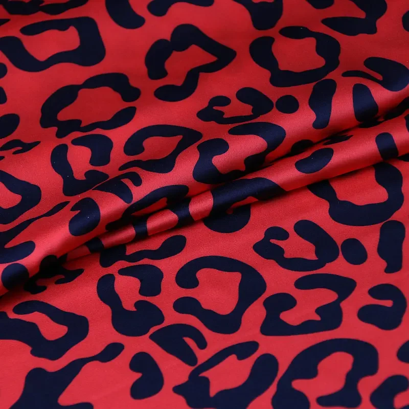 Leopard Printed Red Polyester Satin Fabric Brand Fashion Design Summer Soft Women\'s Dress Clothing Cloth Diy Sewing by the Meter