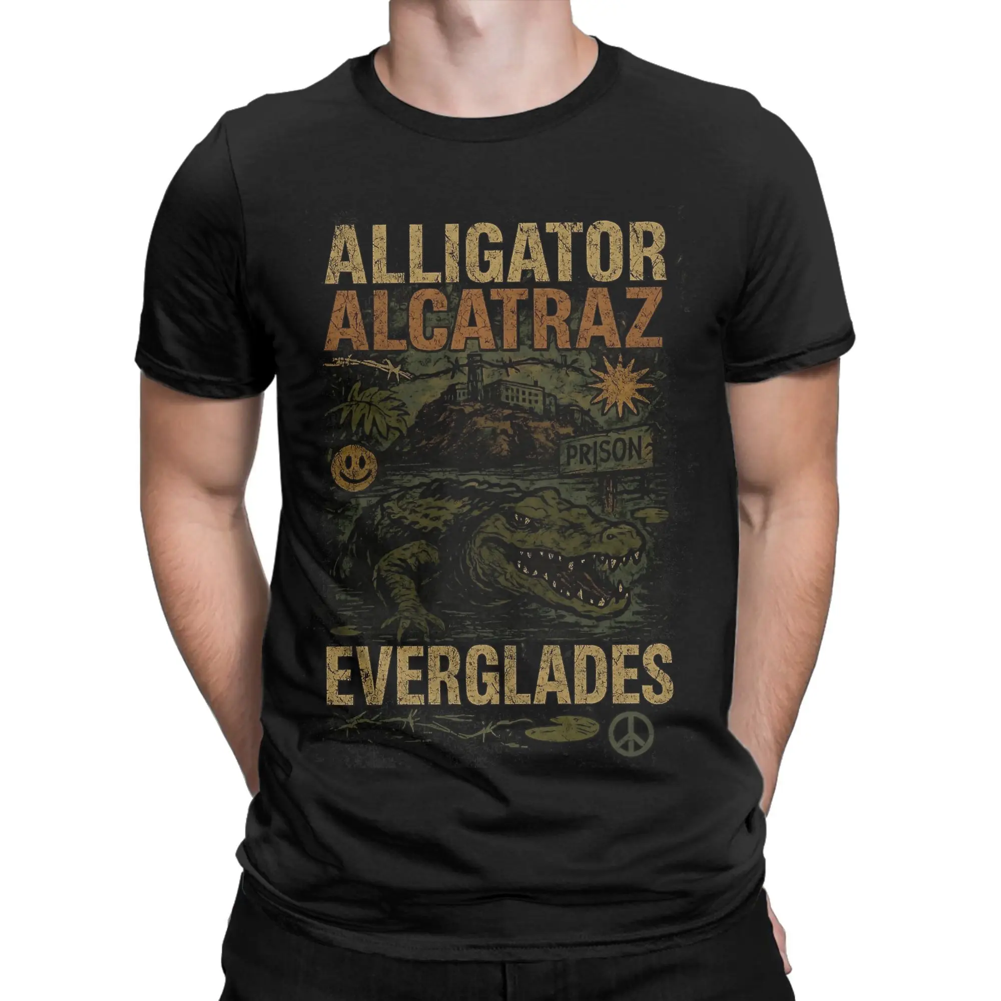 

Футболка Alcatraz из кожи аллигатора для мужчин и женщин, футболки с графическим принтом, хлопковая одежда