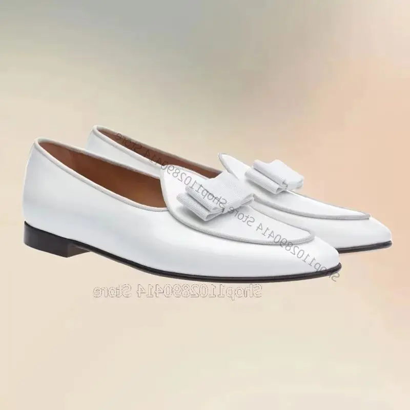 Weiße Penny Loafer aus Lackleder mit Schleifenknoten, modische Slip-On-Herrenschuhe, luxuriöse handgefertigte Party-, Bankett- und Büro-Herrenschuhe