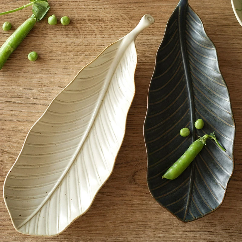 

Banana Leaf Dinner Plate Creative Sushi Plate Irregular Plate Japanese Retro Minimalist Dessert Plate Dishes