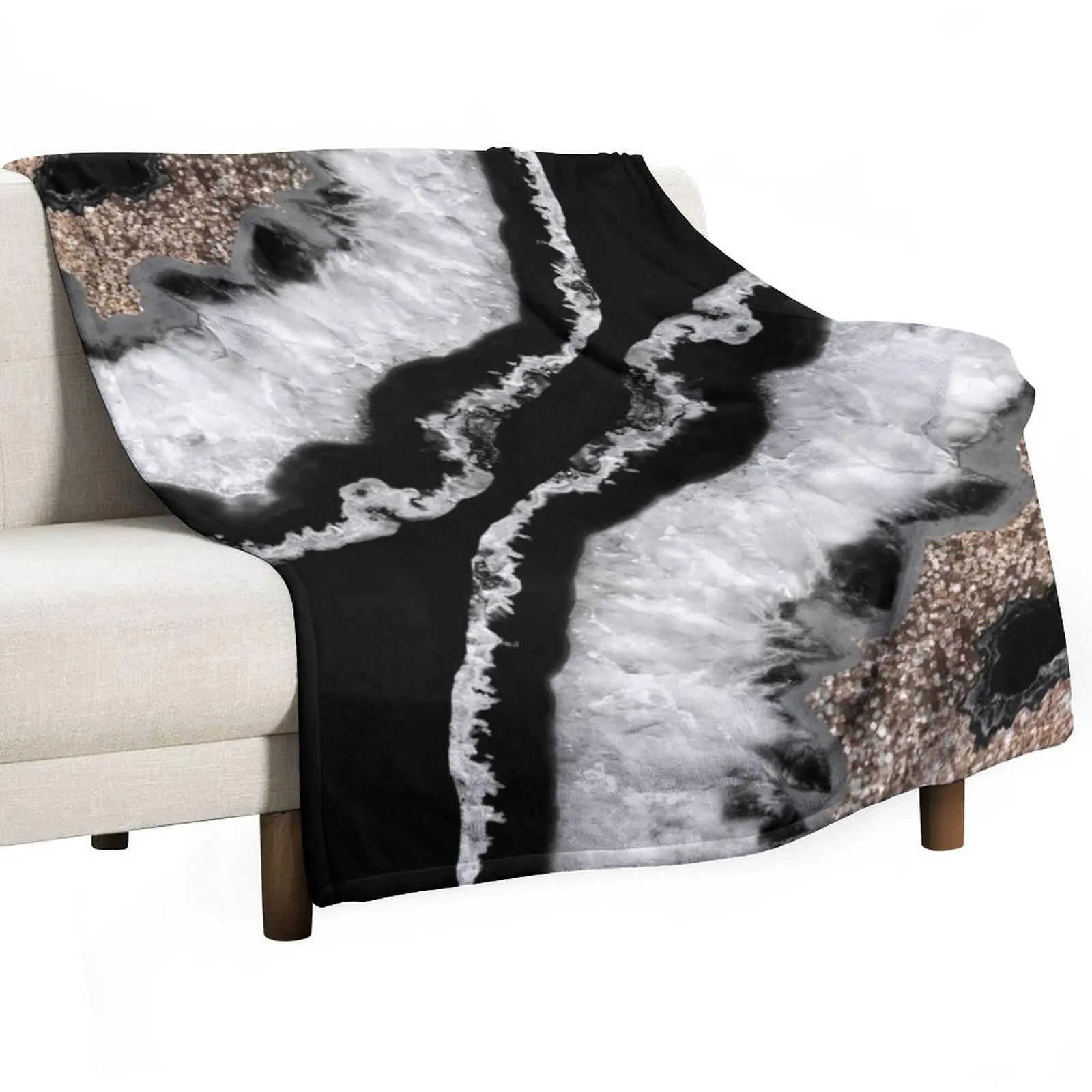 Gray Black White Agate Glitter Glamor #8 (Faux Glitter) #gem #decor #art Throw Blanket Bed Soft Beds Weighted for sofa Blankets