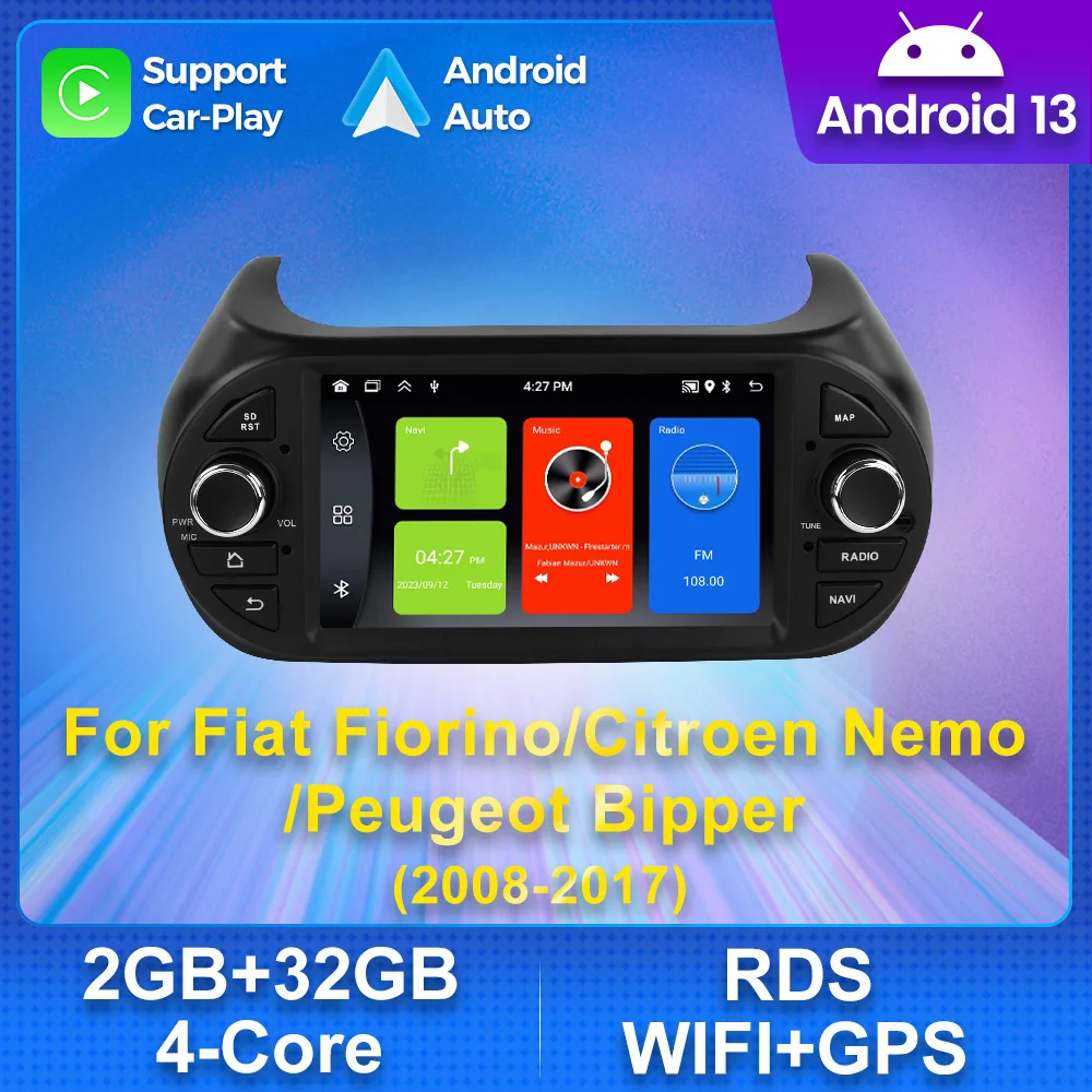 WIFI Carplay Android Auto Car Radio For Fiat Fiorino/Citroen Nemo/Peugeot Bipper Multimedia Video Player GPS Stereo Head Unit