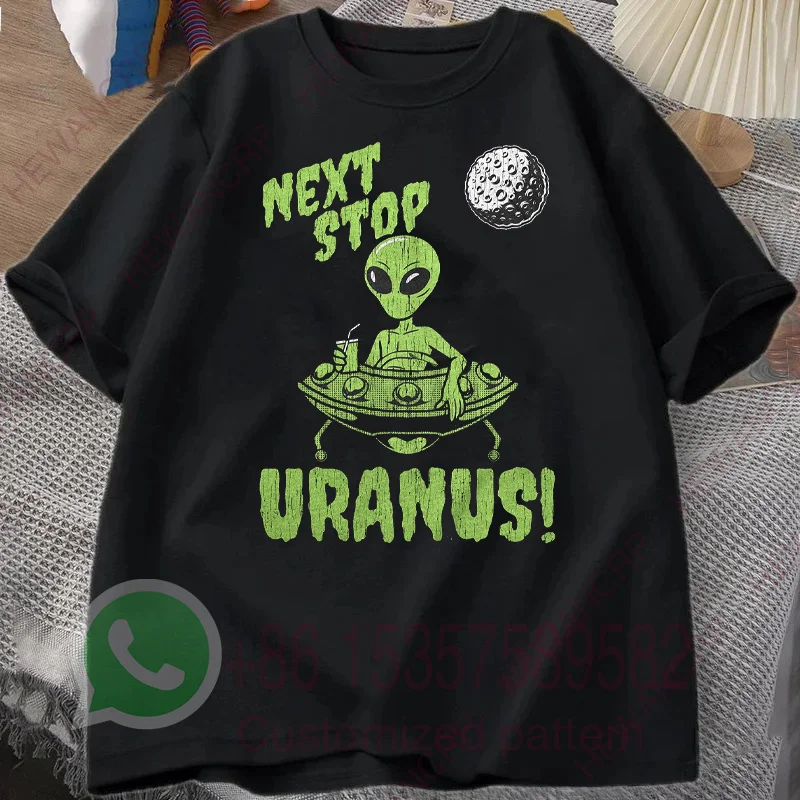 Camiseta Next Stop Uranus Alien, chándal de verano para hombre, jersey Harajuku con cuello redondo, ropa deportiva informal de algodón transpirable de manga corta