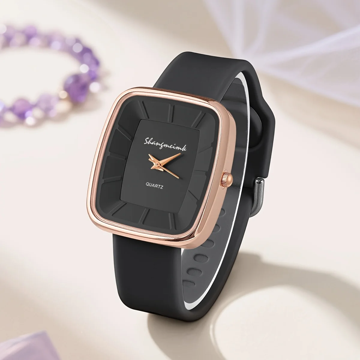 Fashion Square Women’s Quartz Wristwatch Elegant Silicone Band Ladies Watches Reloj Mujer