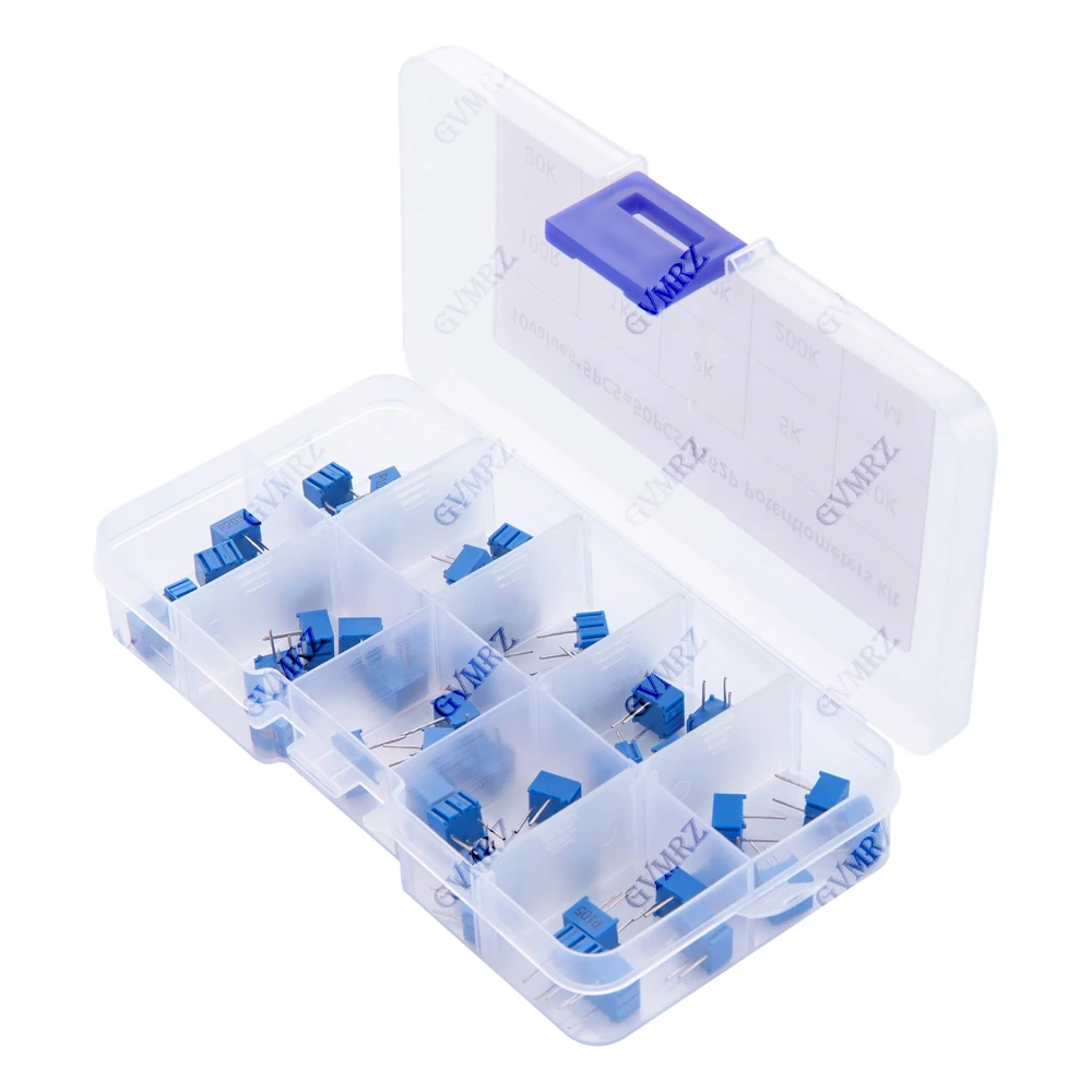 50PCS 500R-1M 3296W Multiturn Trimmer Potentiometer Kit 500R 1K 2K 5K 10K  High Precision 3296 Variable Resistor Set 20K 50K